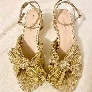 NEW in box LOEFFLER RANDALL gold Dahlia Knotted Sandal with Ankle Strap size 8.5